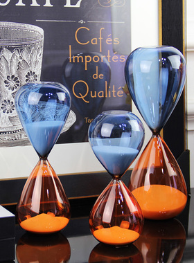 样板房办公室书房书柜摆件双色玻璃沙漏现代简约港式Y北欧软装饰