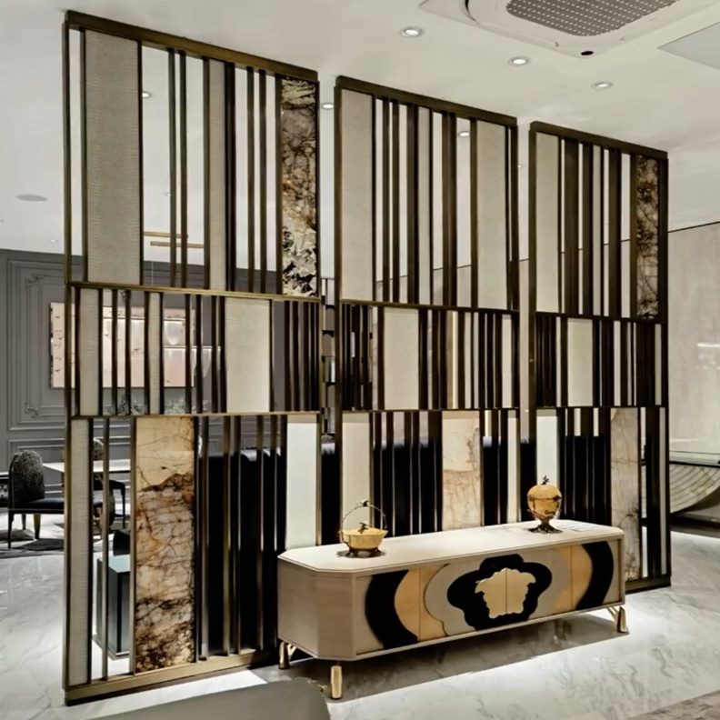 装饰柜玻璃隔断不锈钢屏风镂空雕花花格雕刻金属壁龛高端艺术铝板