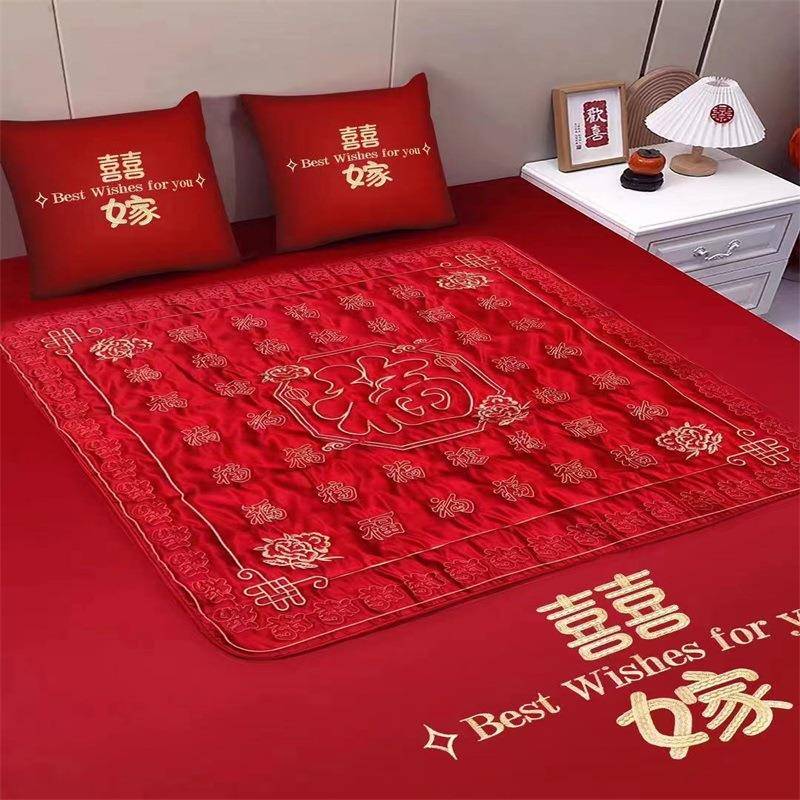 女方结婚用品坐福垫结婚新娘床上坐福垫百福刺绣加大坐垫婚房喜被
