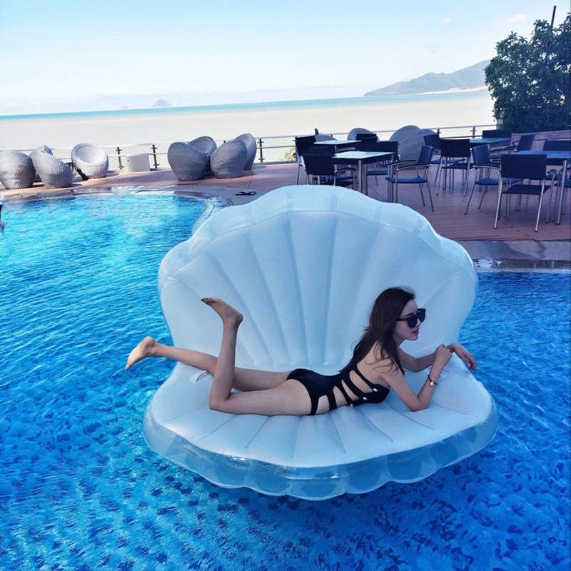 现货 贝壳珍珠充气浮排扇形贝壳浮排沙发可坐防水可折叠便携款
