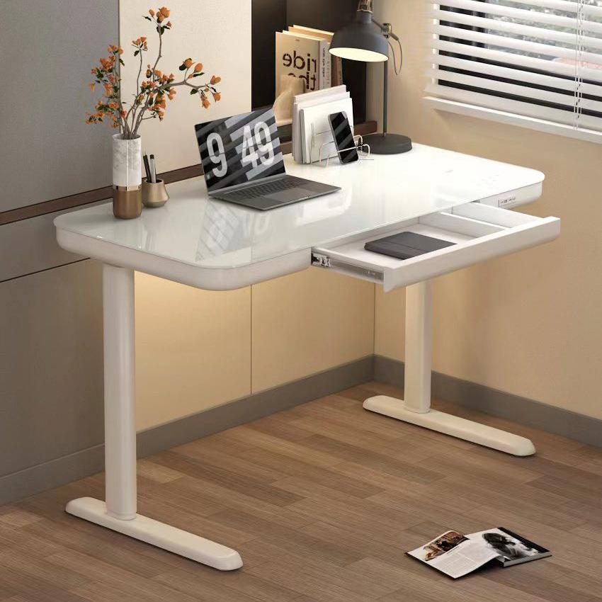 新款家用学习升降桌钢化玻璃金属桌腿 无线充办公桌 电动升降桌