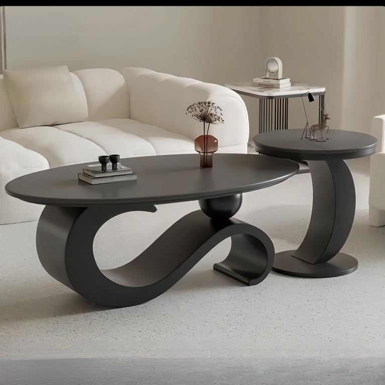 新款岩板椭圆形茶几小户型轻奢现代客厅客厅家用茶桌子边几组合