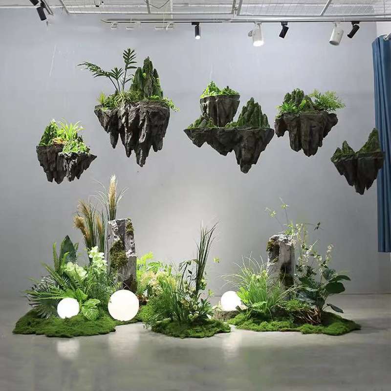 仿真假山假石造景悬浮树石泡沫假室内造景样板间悬挂悬空植物装饰