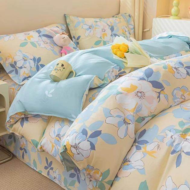 直播四季全棉床上四件套纯棉床单床笠款被罩三件套被套床品可机洗