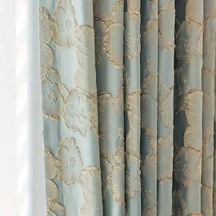 1pc新款 饰穿杆窗帘 浮雕桃花家用遮光隔热加厚客厅卧室装