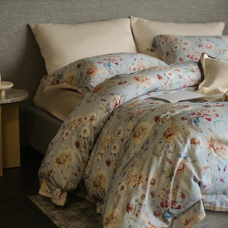 轻奢天丝棉磨毛四件套超柔数码印花被套加厚床单南通床上用品秋冬