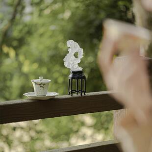 明知山志 果青桂下私语西岭盖碗 手绘桂花玉兔文人器家用陶瓷茶碗