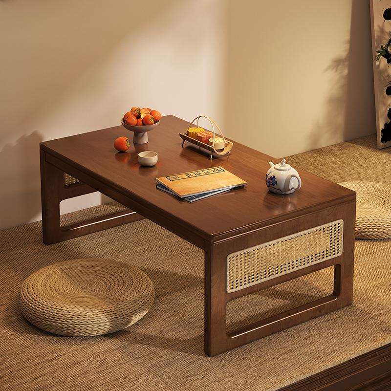 实木小茶几阳台喝茶桌新中式藤编炕桌榻榻米卧室床上家用小矮桌子