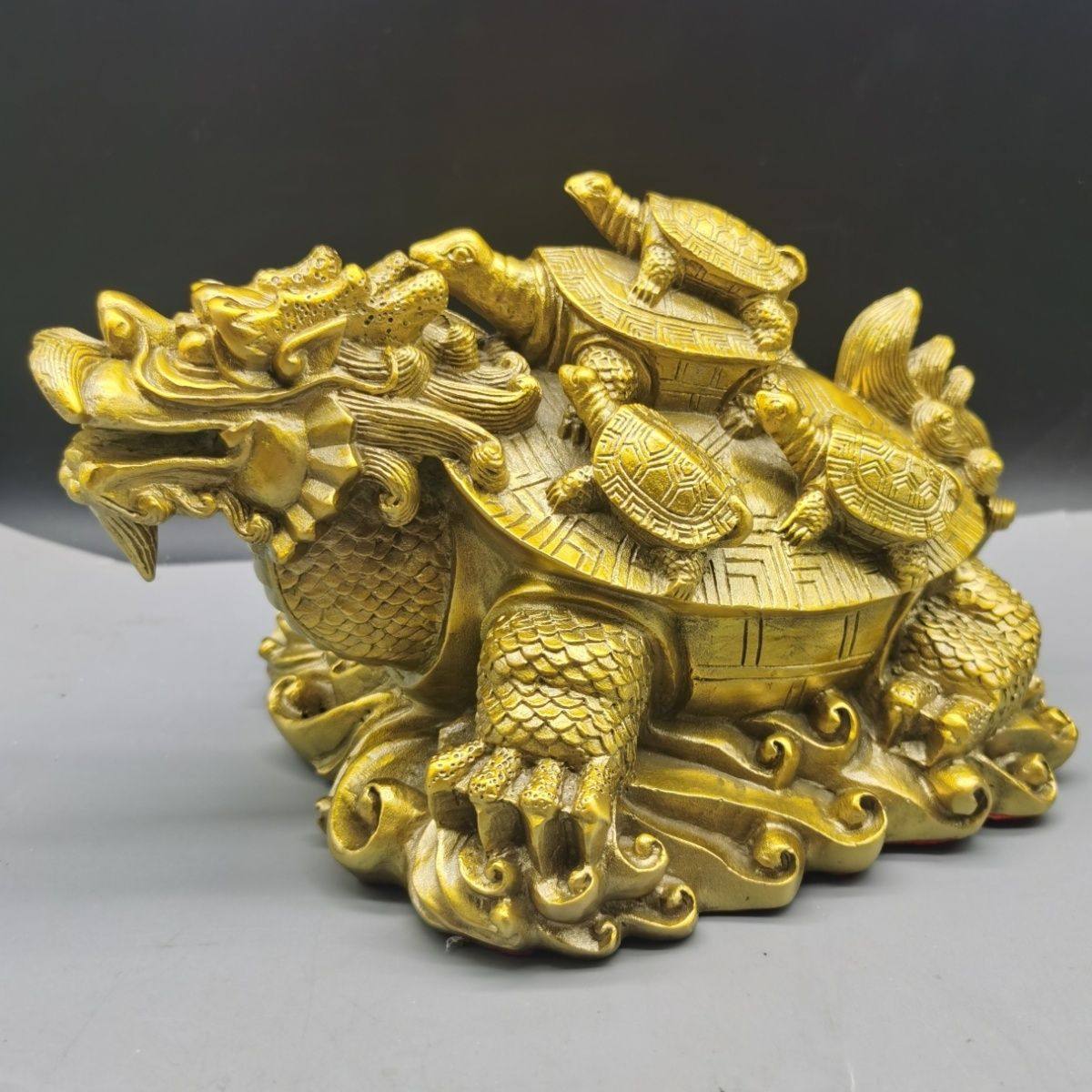 纯铜九子龙龟摆件九代母子龟金钱元宝龙头龟客厅玄关店铺桌面装饰