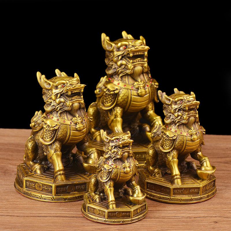 黄铜麒麟摆件八卦财富麒麟黄铜摆件室内家用桌面瑞兽装饰摆放用品