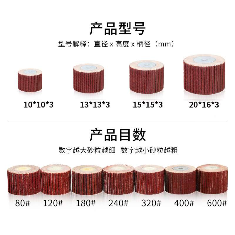 活柄页轮带柄叶轮活柄百叶轮磨头砂布木工根雕抛光轮3mm