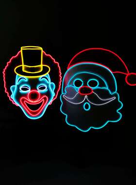 圣诞节狂欢万圣节cos化妆舞会圣诞老人面具led发光小丑面具亲子款