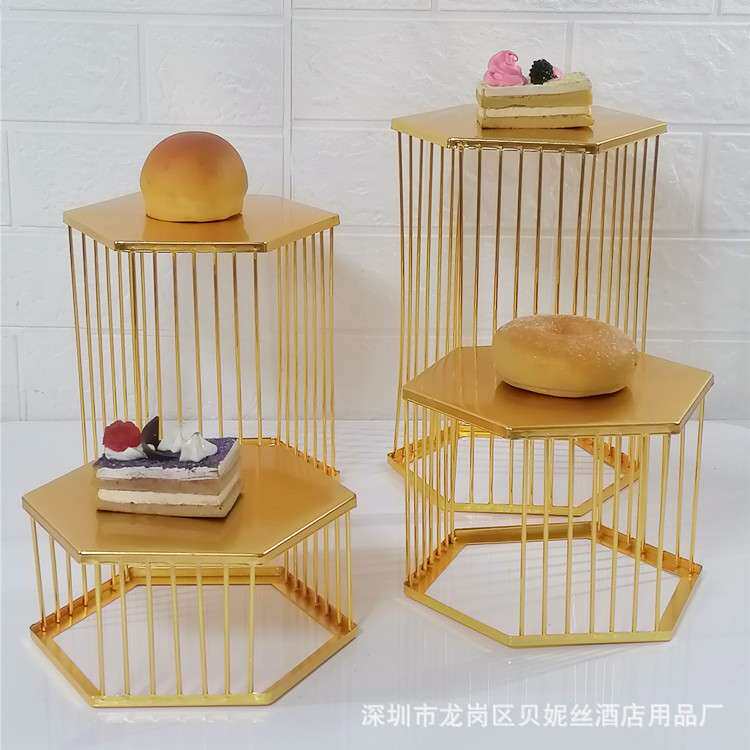 创意金属餐厅桌面摆台展示架婚庆酒店摆台镀金镀银金属蛋糕架