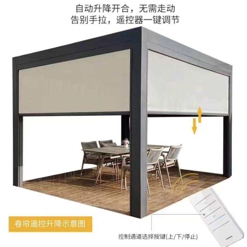现代电动铝制花园凉棚防水室外露台百叶窗屋顶翻转凉亭顶棚厂家