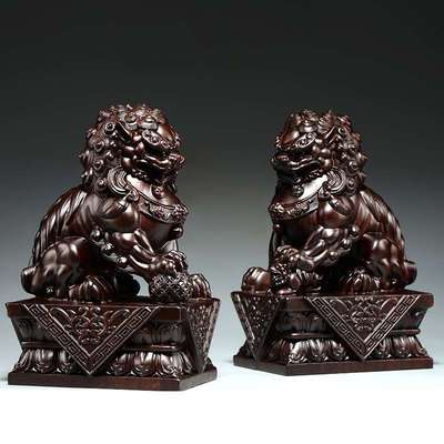 黑檀木雕刻狮子一对北京宫门狮摆件家居守门办公室装饰工艺品
