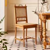 中古风实木藤椅小户型餐厅家用藤编餐椅复古民宿卧室梳妆椅靠背椅