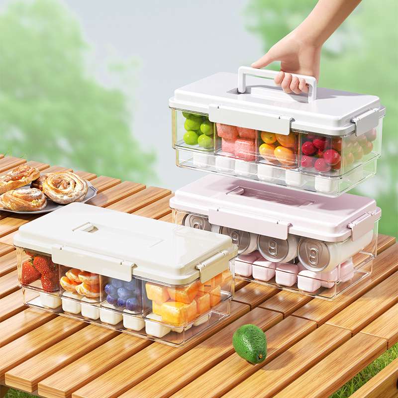 冰镇分格保鲜盒户外手提式便当盒水果饮料密封盒食品级冰箱收纳盒