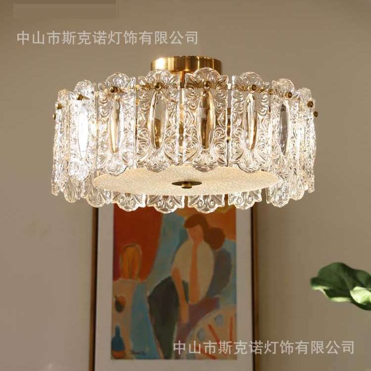 斯克诺 美式复古手工祥云玻璃吸顶灯 法式卧室餐厅客厅智能灯具