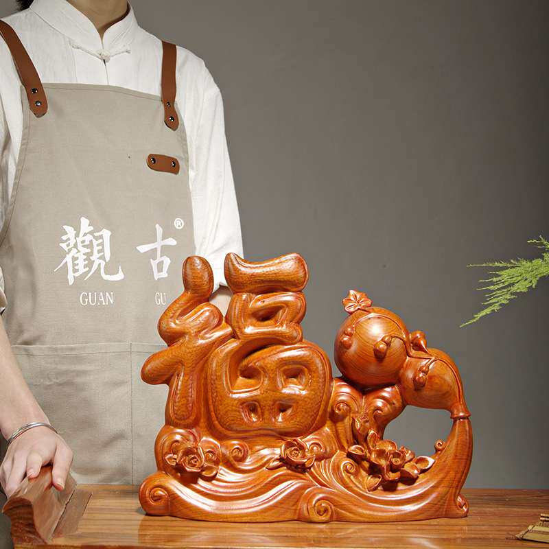 花梨木雕葫芦福到摆件新中式家居客厅电视柜酒柜装饰品摆设工艺品