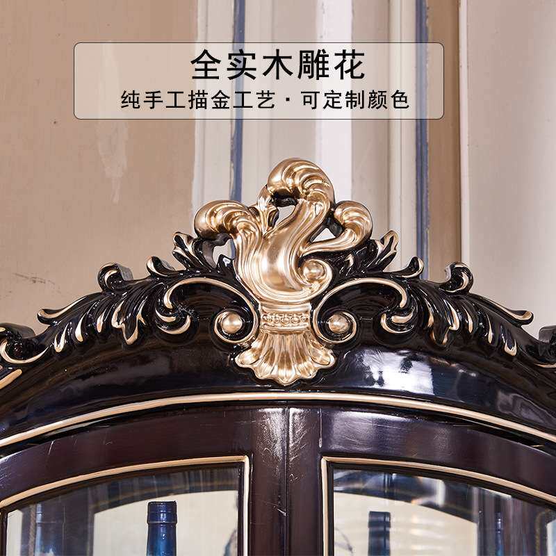 欧式角柜墙角柜三角形客厅展示柜黑檀色酒柜描金拐角柜实木转角柜