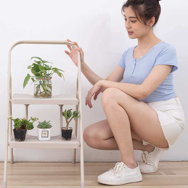 家用折叠梯子简约伸缩梯花架置物多功能梯椅子3步加宽加厚踏板梯