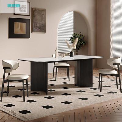 意式现代复古简约实木餐桌餐桌椅岩板长方形组合家用小户型饭桌