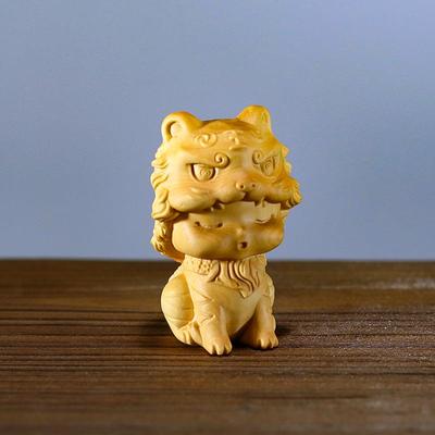 黄杨木雕生肖手把件木质家居装饰品车载摆件虎年吉祥把玩可爱虎妞