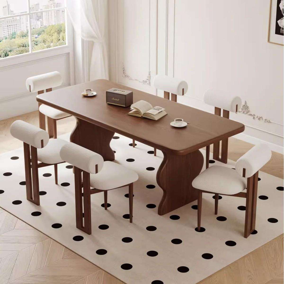 法式中古风全实木餐桌家用长方形白蜡木书桌设计师复古胡桃色岛台