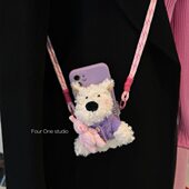 苹果手机壳地装 礼物 饰毛绒高挂绳可爱通用年西背夹手机玩偶新新款