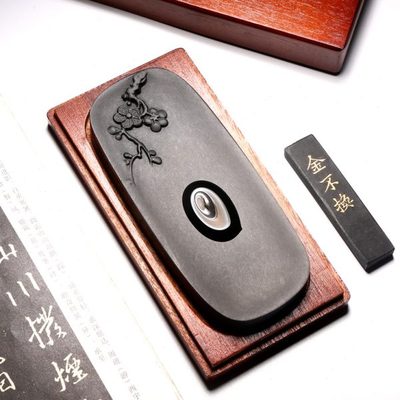 安徽歙砚 精品小楷砚台《寒梅傲雪》精品老坑砚台歙砚小楷可压纸