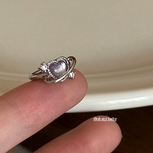 甜酷风小巧精致Z百搭日常女 浅紫色小爱心锆石 无耳洞可戴 耳骨夹