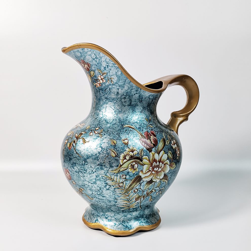 摆件蓝色插花工艺欧式轻奢家居装饰花瓶客厅复古文艺中号彩陶瓷绘