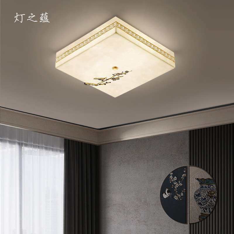 全铜仿云石新中式吸顶灯卧室现代简约大气中国风led餐厅过道灯具