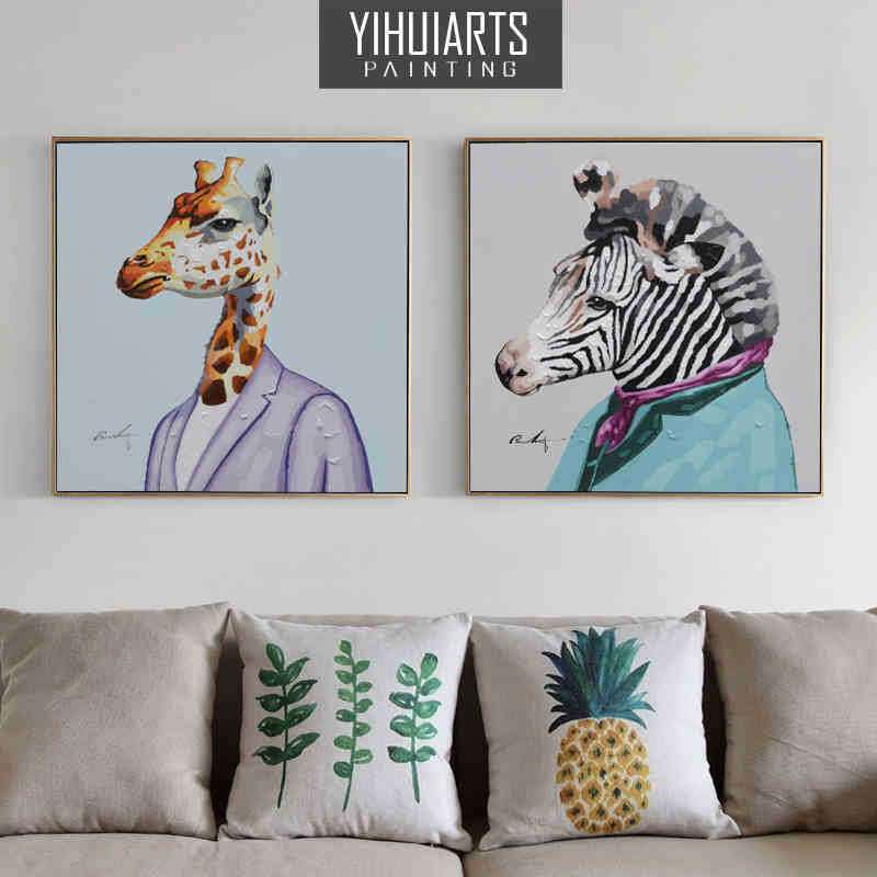 装饰画手绘油画客厅动物三联走廊玄关卧室壁画电表箱有框现代简约