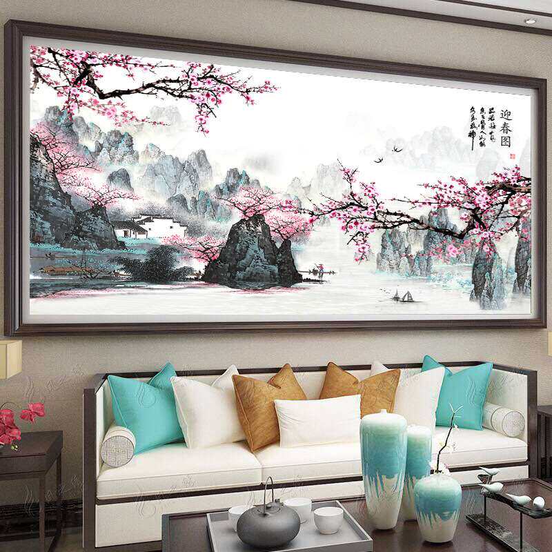 蒙娜丽莎十字绣2024新款线绣客厅迎春图报春大幅山水画自己绣手工