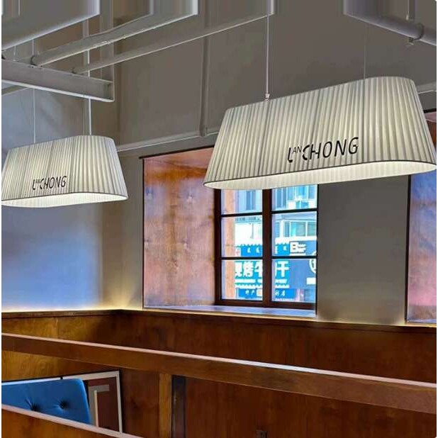 新中式咖啡馆茶室吊灯奶茶餐饮椭圆长形布艺罩灯餐厅收银吧台灯具