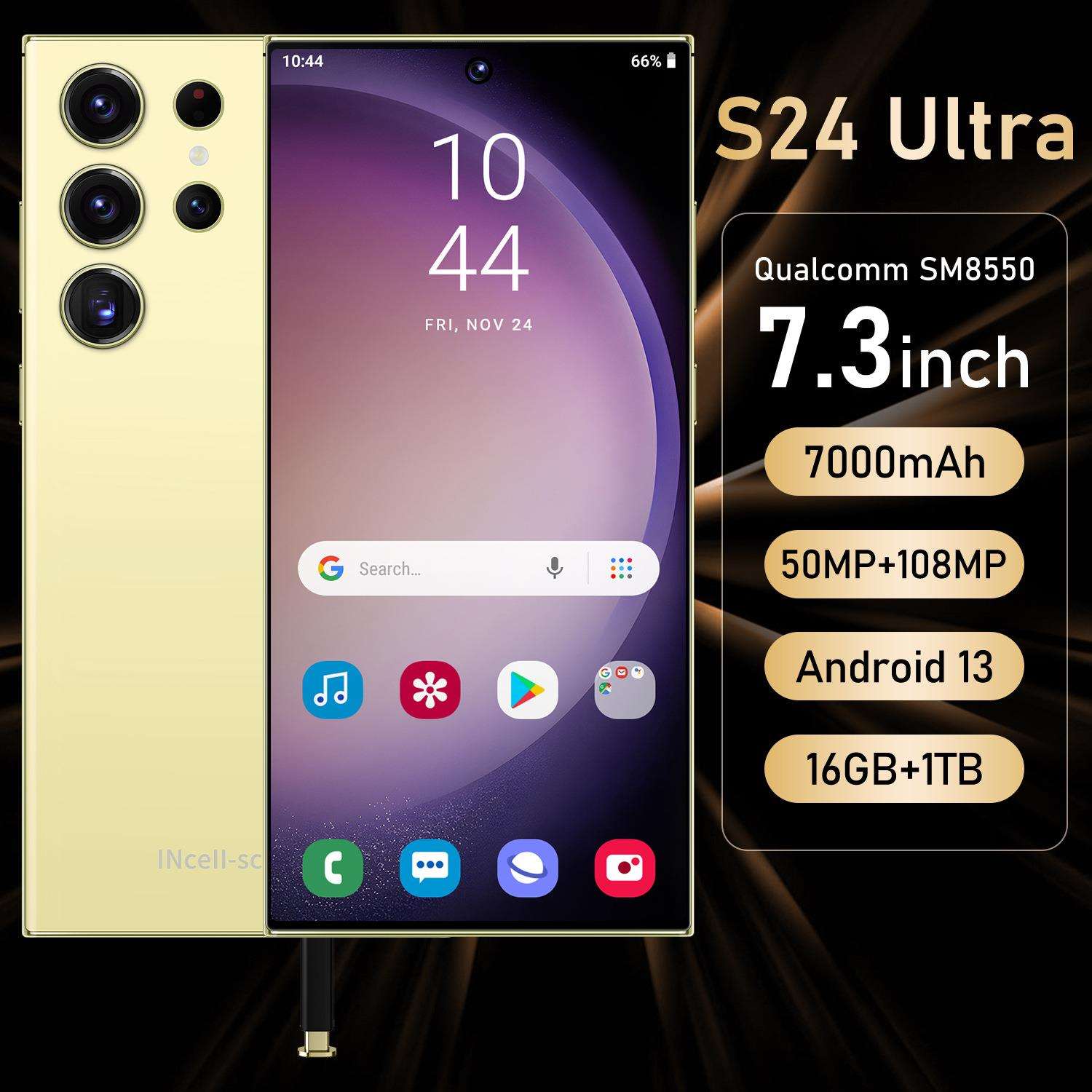 跨境手机S24 Ultra内置笔1300万像素16+1T 真穿孔7 .3寸(劲爆款)