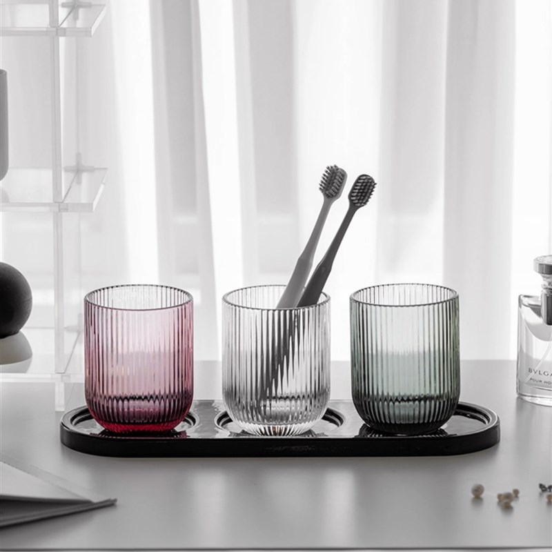 斯堪的纳维亚垂直图案洗杯家庭无障碍豪华夫妇玻璃G漱口杯陶瓷黑