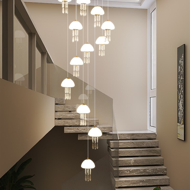 旋转楼梯吊灯创意艺术水母空间阁楼覆式建筑房N子现代水晶客厅长