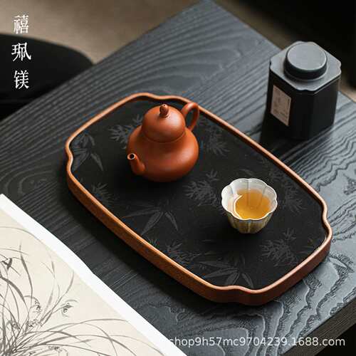 禧珮镁花梨木整块实木壶承小型茶盘干泡台织锦防水干泡席套组底托