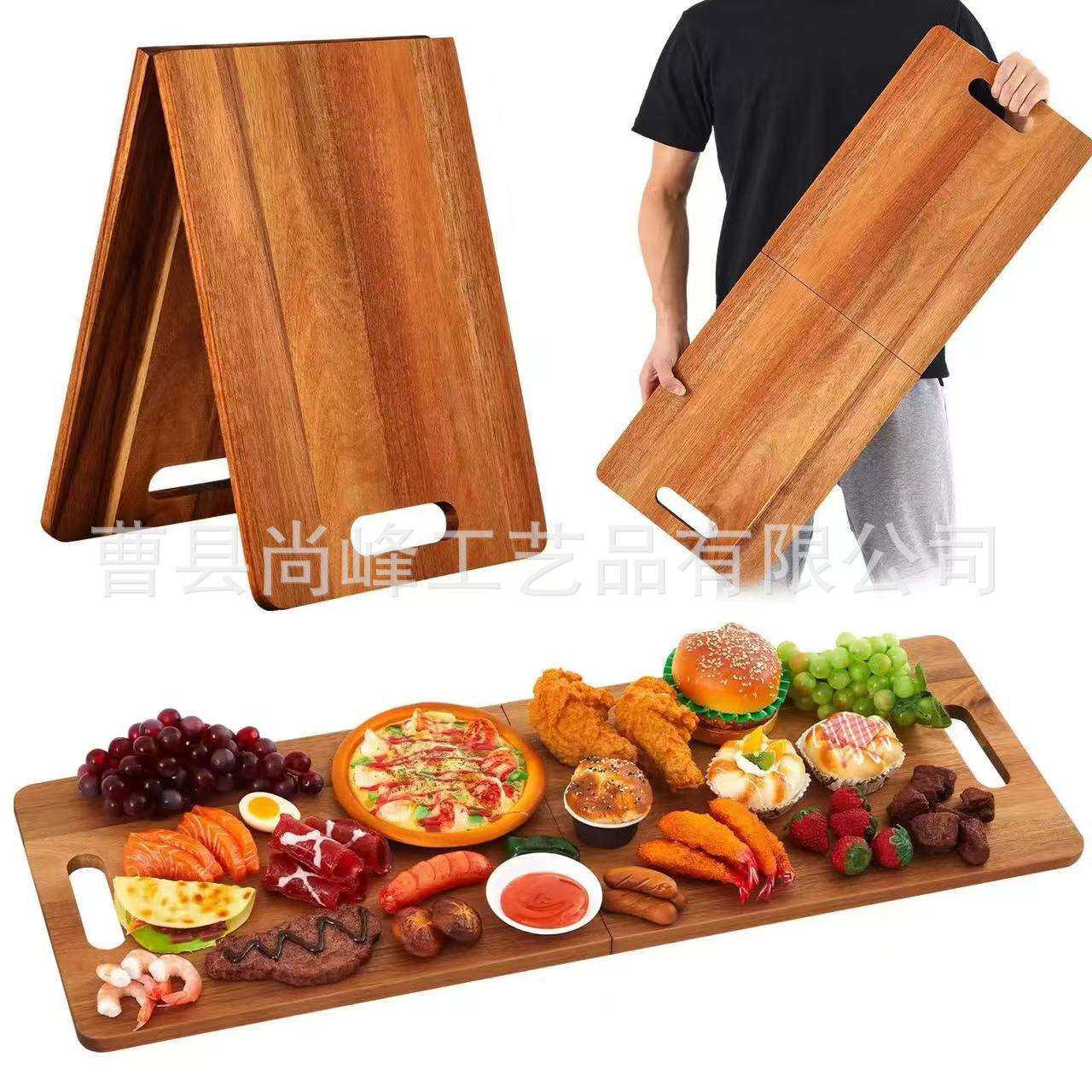 跨境木制可折叠菜托盘双面可用菜砧板户外便携式木质熟食盘牛排盘