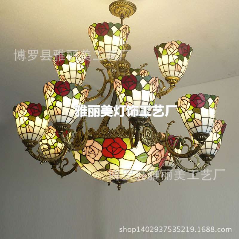 工厂直销led地中海蒂凡尼吊灯铁艺客厅田园吊灯厂家直销一件代发