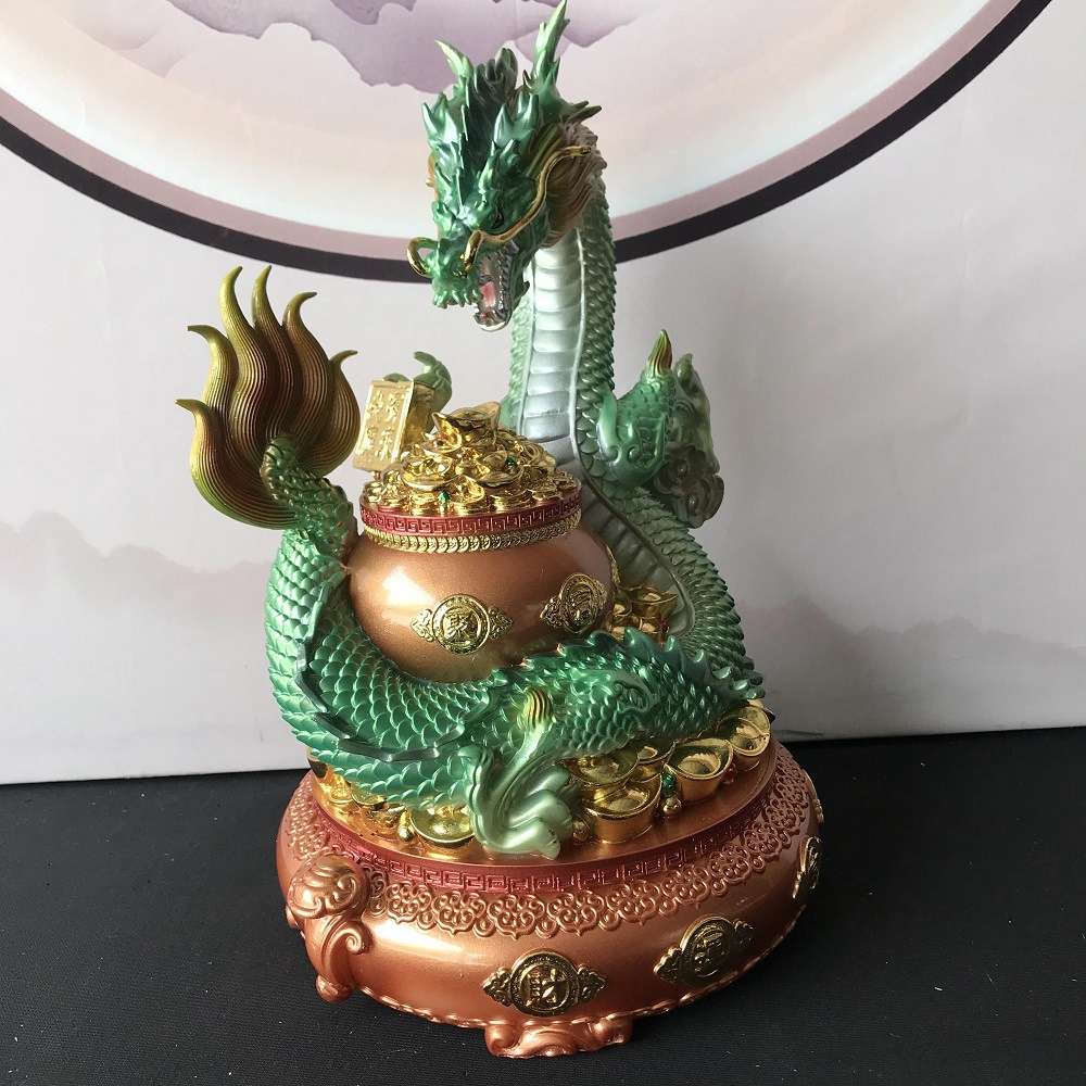 合成汉白玉龙像聚宝盆青龙神像家用客厅生肖龙供奉招财神像摆件