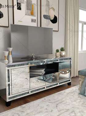 跨境镜面木电视柜落地碎钻收纳储物边柜客厅轻奢组合柜tv stand