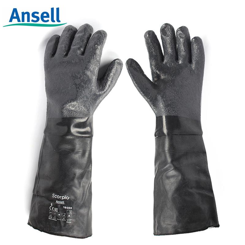 Ansell 19-026加长加厚氯丁橡胶手套防化手套耐酸碱腐蚀劳保工业
