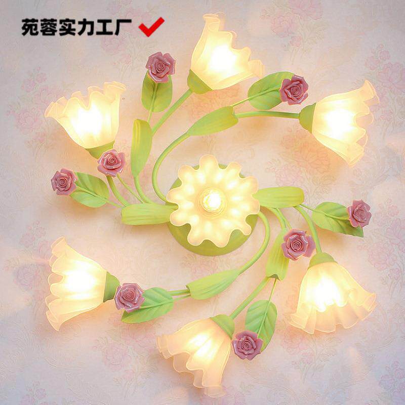 田园奶油风简约吸顶灯客厅卧室女孩房间浪漫温馨公主房绿色花草灯