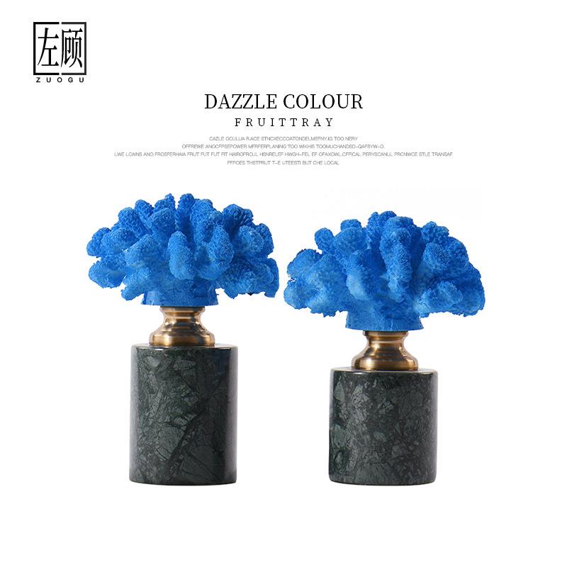 现代轻奢蓝珊瑚摆件售楼处博古架新中式玄关柜展厅设计师软装饰品