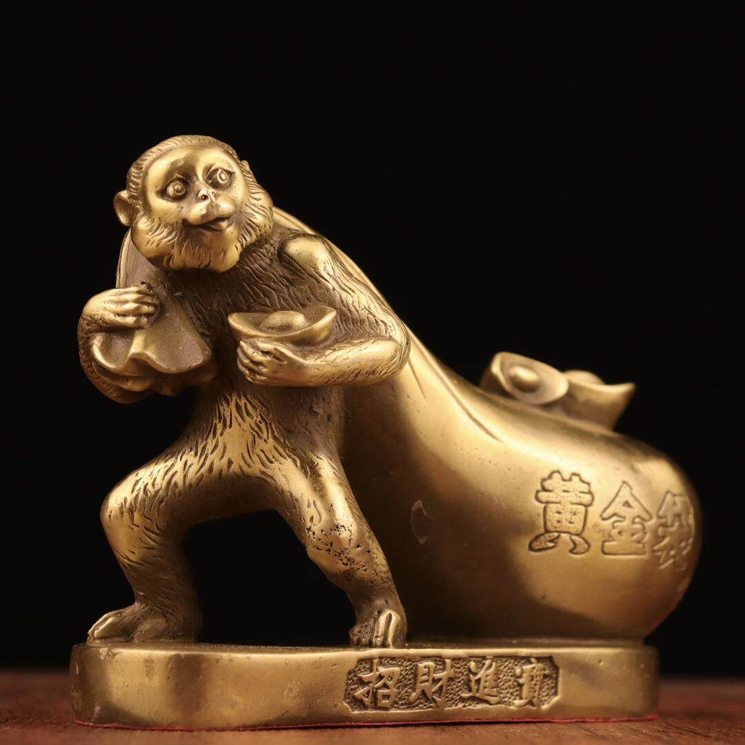 纯铜猴子摆件拉布袋生肖猴黄金袋元宝猴家居客厅装饰品工艺品摆设