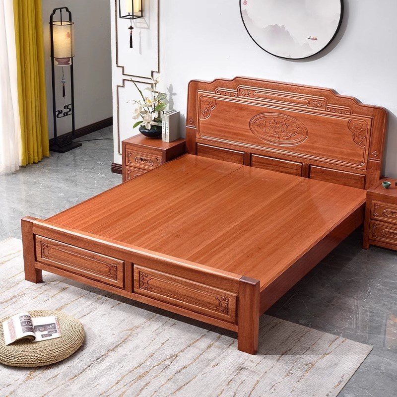 花梨木全实木e床双人床1.5米主卧大床1.8米婚床中式榫卯仿古雕W18
