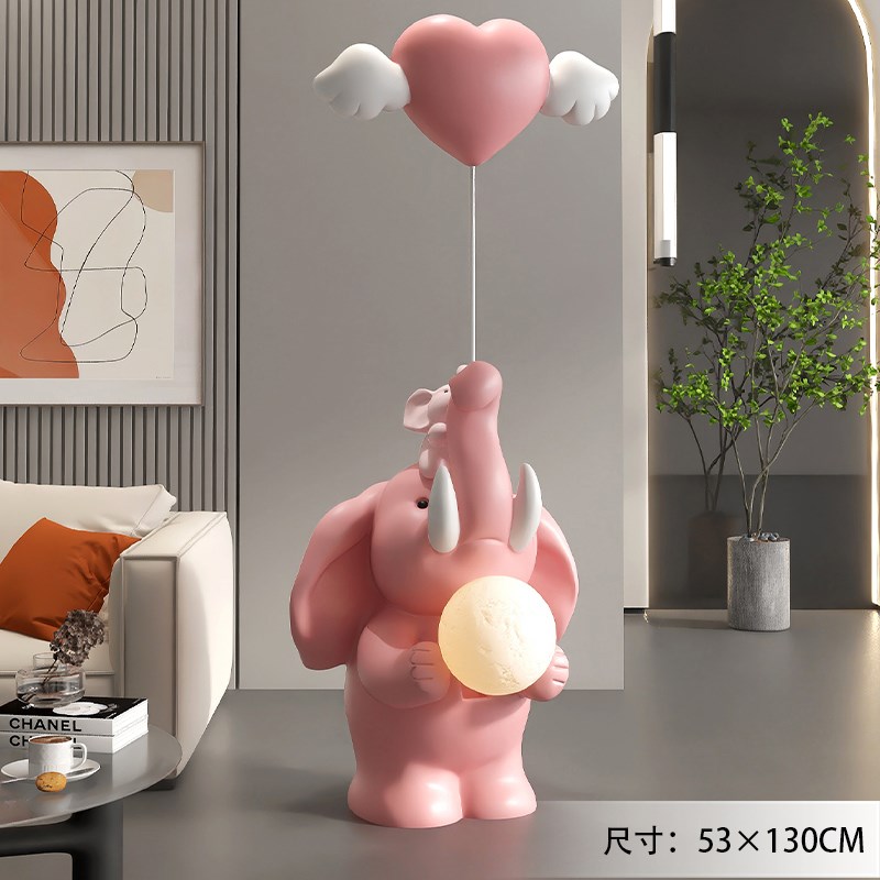 卡通大象落e地摆件家居装饰品大号客厅电视柜沙发旁灯乔迁新居礼